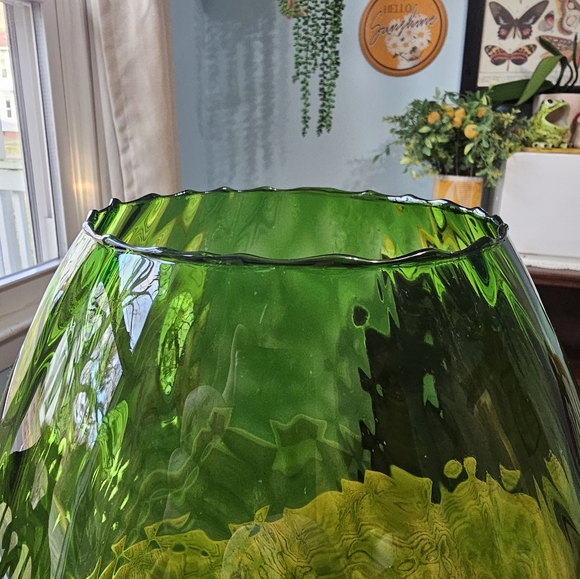Vintage 60's Italian Empoli Green Optic Glass Extra Large Brandy Snifter Vase - Picture 4 of 4